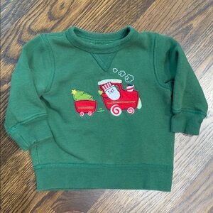 Jumping Beans Green Holiday Sweatshirt with Santa Train - 9mo